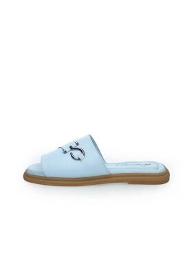 Light Blue Women's Slide Sandal with Metal Accent